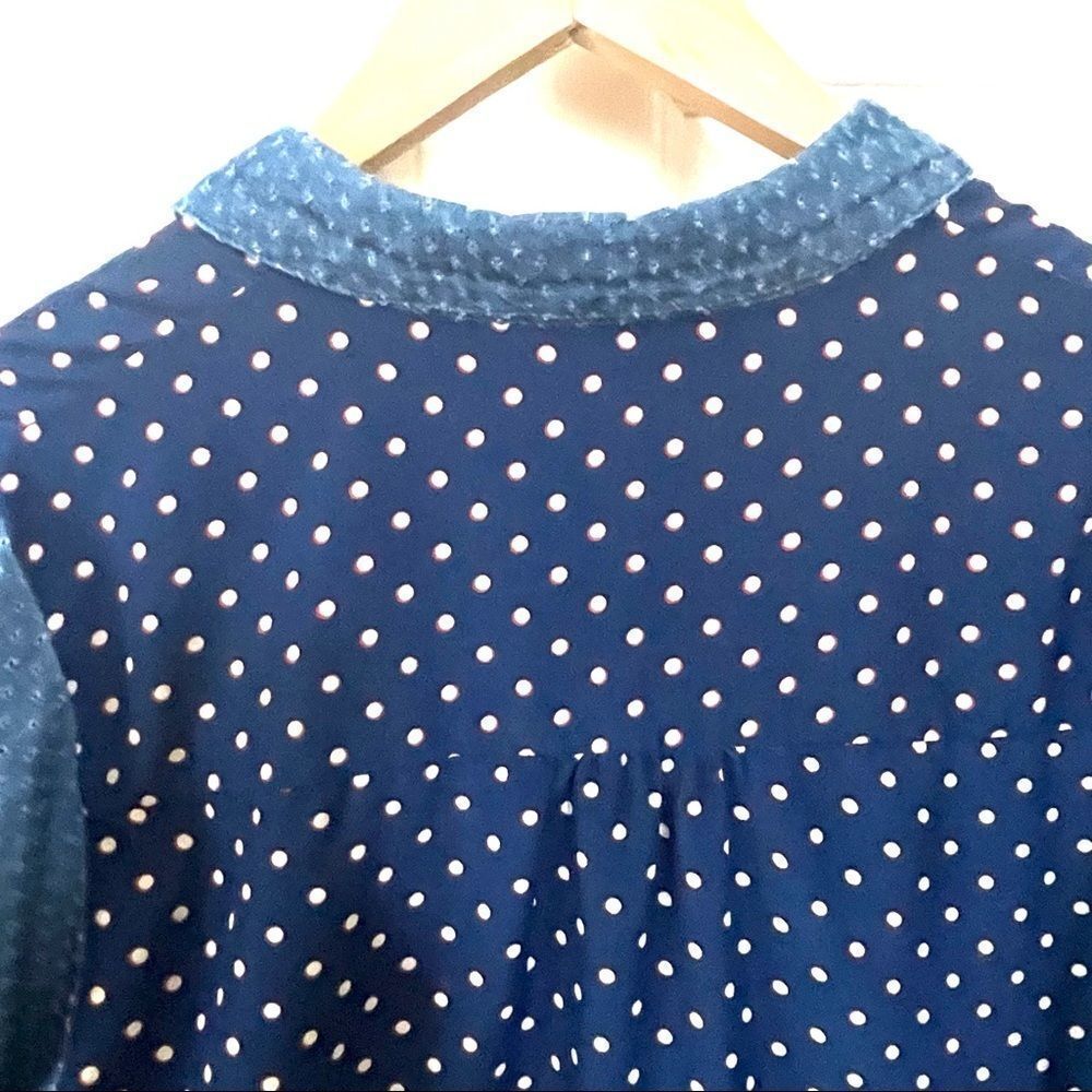 Solitaire blue polka dot long sleeved button down shirt - Picture 12 of 13